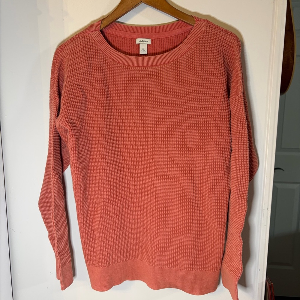L.L. Bean 100% Cotton Women's Coral Sun washed Waffle-Knit Sweater, Pullover